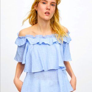 ZARA Blue Off Shoulder Tiered Blouse